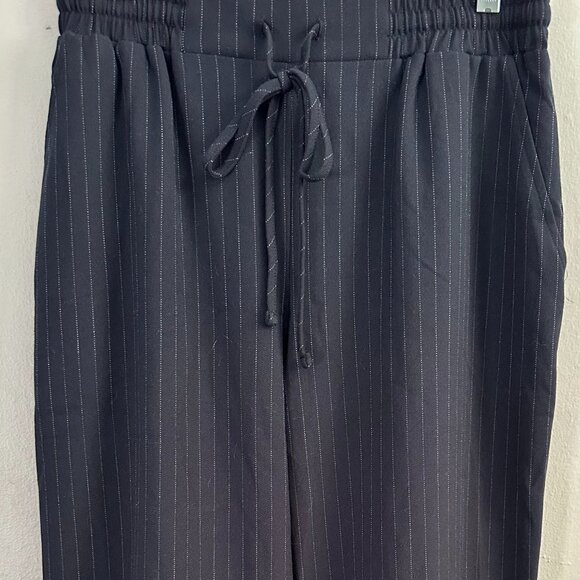 ASOS Design Navy Pinstripe Waist-Tie Pants (NWOT, Size 10) - Picture 1 of 7
